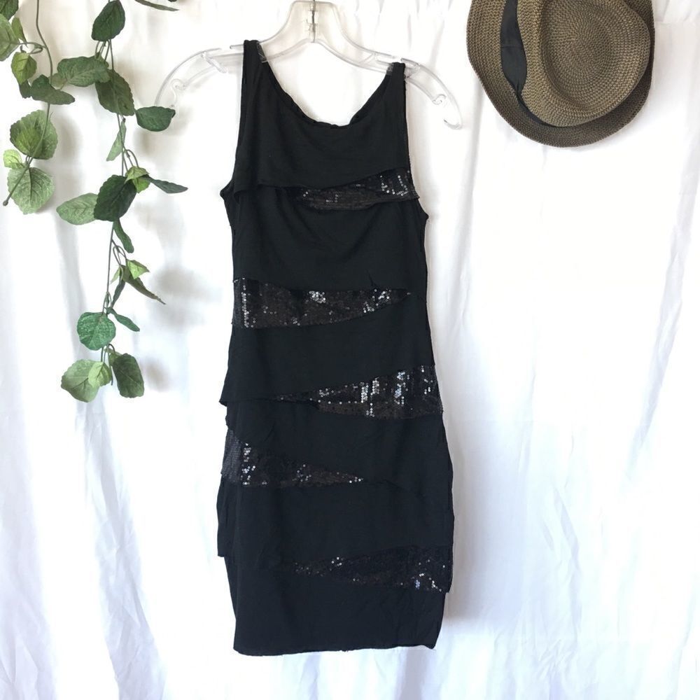 Anthropology BaileyB 44 Black Sequined Sleeveless Dress Size XS